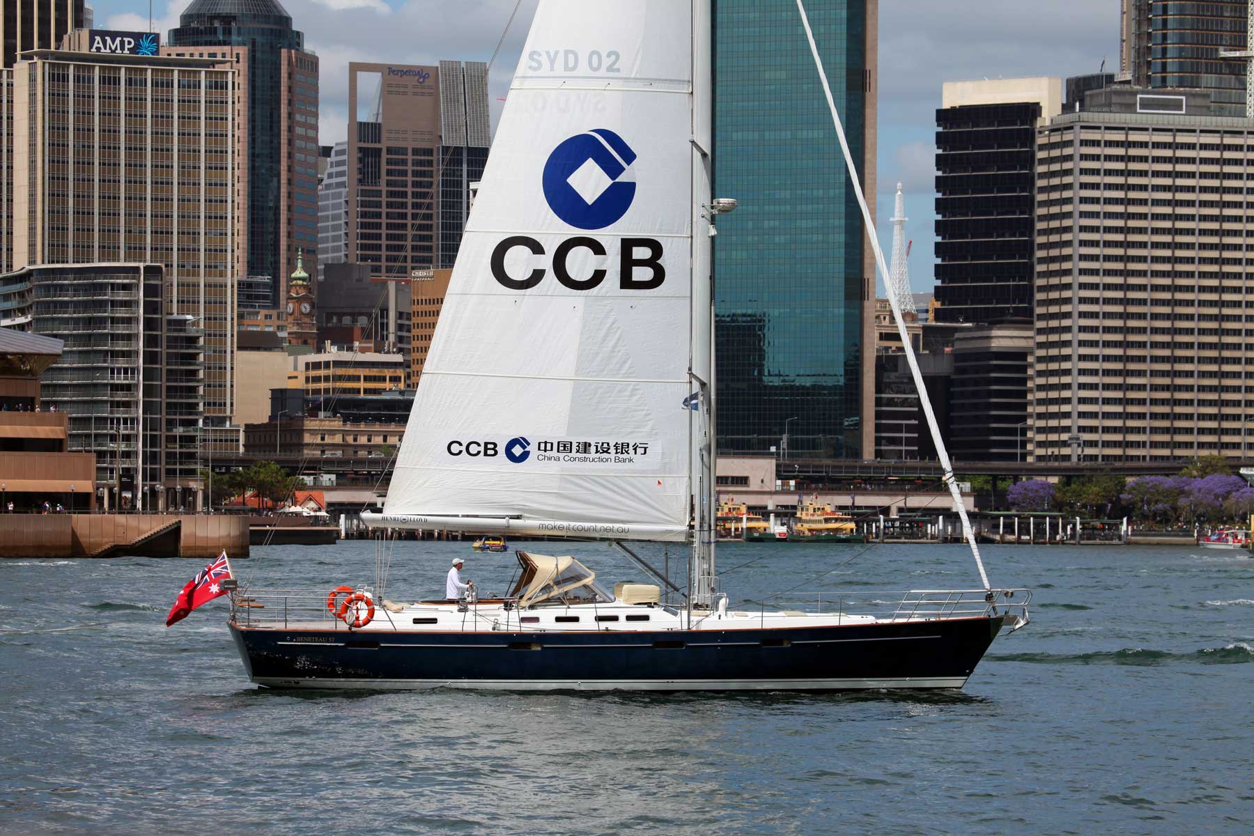 Corporate branding on The Count's sails
